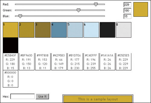 色のRGB値をスライダーや16進数値の入力で簡単に設定できる