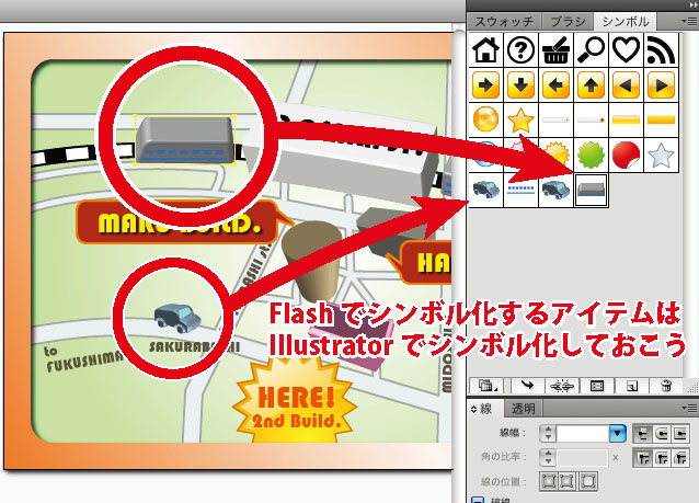 Flashでシンボル化することが事前にわかっていたら、Illustrator内で画像をシンボルパネルにドラッグする