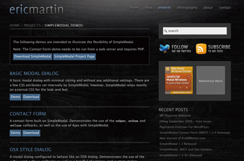 【1】ここからファイルをダウンロードする(www.ericmmartin.com/projects/simplemodal-demos/)。ほかにもサンプルが掲載されている