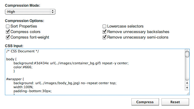 CSSをサイト内にペーストして「Compress」をクリックすると圧縮が始まる