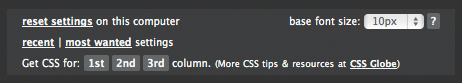 「Get CSS for」以下のリンクをクリックすると、CSSソースを生成できる