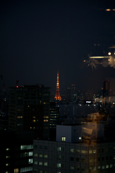 見晴らしのいい23Fのため、社内カフェからはライトアップされた東京タワーが。
