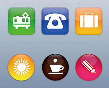 スマートフォンなどで使用されるような光沢がありカラフルでPOPなアイコンは、絵となるデザインオブジェクトをIllustrator、ボタンの効果をPhotoshopと分けて制作するとよい。