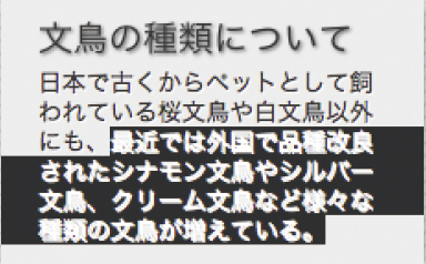 【5-1】本文に凹んだ効果がかかったような指定。範囲選択すると文字が読みづらくなる