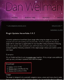 【1-1】Dan Wellman(http://www.danwellman.co.uk/)配布サイトのタブ型のナビゲーションでも「hoverFade.js」が使用されている