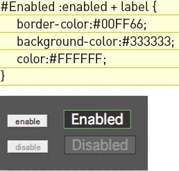【4-1】enabled ではdisabled属性のないものが選択される(ここでは隣接要素のスタイルを設定)