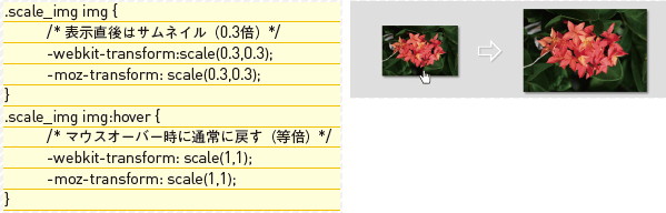 【2-1】画像をscaleファンクションで縮小してサムネイルにし、マウスオーバーしたら等倍に戻す