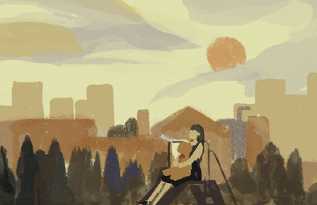 背景にモチーフや色を描き加えていく