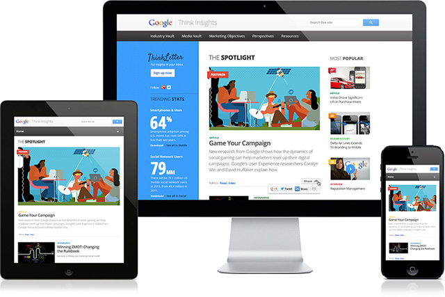 小林さんがHuge社でデザインに携わった「Google Think Insights」。広告プランにやマーケティングに役立つ、Googleの各種ツールのポータルサイトだ