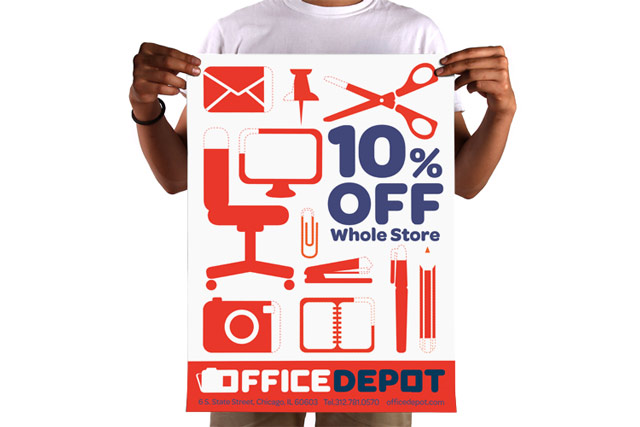 シカゴのデザイン学校で小林さんが制作した課題の一つ。既存の「オフィス・デポ」のロゴを、より効果的で親しみやすいものにリ・デザインした