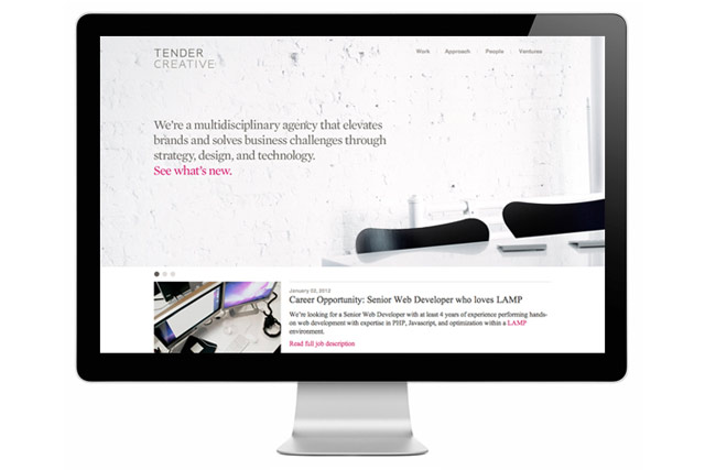 TENDER CREATIVE社のWebサイトも手がけた。写真も自分で撮影して制作したという