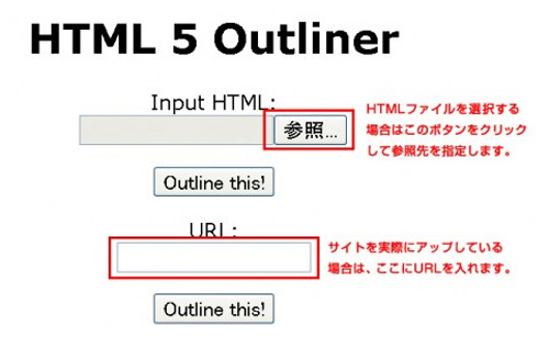 HTML 5 Outlinerではファイルを参照とURLを入力してチェック ができます