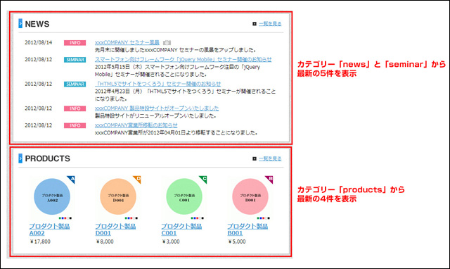 それぞれのカテゴリを個別に表示 (▲クリックして拡大)