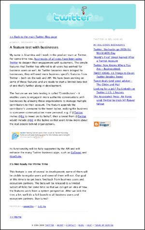 米国時間2009年12月14日に発表された「Twitter Contributors」についてのページ
