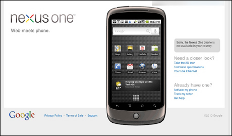 Nexus Oneを紹介する米Googleのページ。画面上でNexus Oneの操作のシミュレーションが行える