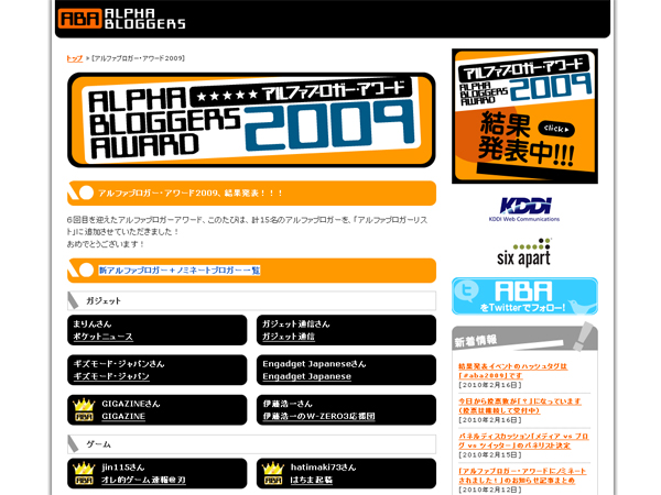 アルファブロガー・アワード 2009