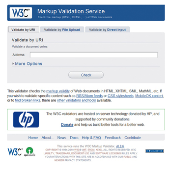 W3CのMarkup Volidation Service。Web標準に則したチェックがなされるが、判定は厳しめだ
