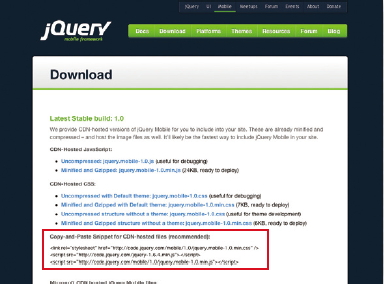 【01】jQuery Mobileのダウンロード（http://jquerymobile.com/download/）