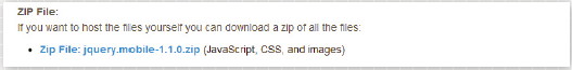 【04】すべてのファイルとデモサイトの含まれているZIPファイル（jquery.mobile-1.1.0.zip）のリンク箇所。