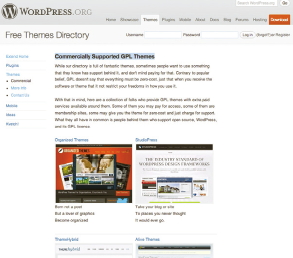 【03】2009 年に「Commercially Supported GPL Themes」という、商用サポートがありのテーマがまとめられたページができた。(http://wordpress.org/extend/themes/commercial/)