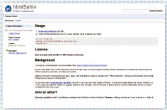 【1-2】html5shiv(http://code.google.com/p/html5shiv/)。今回のサンプルは HTML5で記述しているため、HTML5 のタグをIE8 以下で使用してもレイアウトずれが起こらないようにhtml5shiv を使用している。XHTMLなどで作成した場合はhtml5shivを使用しなくても動作には影響ない。