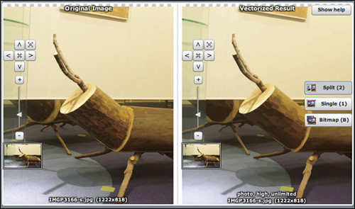 左が写真画像で右がベクターデータ。精度はかなり高い