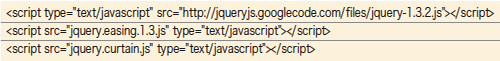 サンプルのサイトではhtml内に「jquery.curtain.js」の内容が書かれているが、ここでは別ファイルとしている