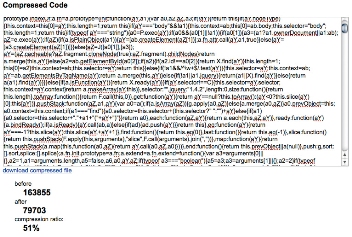 160KBのJSファイルを圧縮してみるとほぼ半分となった