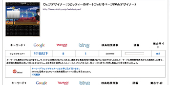 「順位チェック検索」では、いくつかのキーワードを入力するとGoogle、Yahoo!、bingなどの検索エンジン検索での表示順位を知ることができる