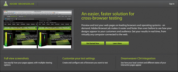 【1】Adobe Browserlabのトップ画面（browserlab.adobe.com/）。ここからAdobe IDを使ってログインする