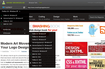 【2】表示したいアドレスを入力すると、各ブラウザ用表示のロードを開始する。表示されたあとは、左側にあるリストからブラウザとOS環境を選べば切り替わる