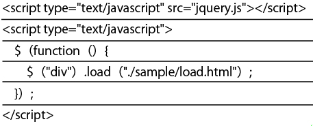 この記述で外部のHTMLを読み込める。ただし、Safari 2ではresponseTextのバグがあり、UTF-8でも文字化けするので、Safari 2に対応させる場合はajax（）などを使おう