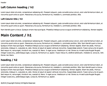 【1-2】サンプルは、ヘッダ＋コンテンツ（左側のサブコンテンツ＋メインコンテンツ＋右側のサブコンテンツ）＋フッタという構成