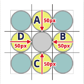【1-1】水色は固定となり、黄色が繰り返される（または引き伸ばされる）部分。グレーはボックスの背景になる