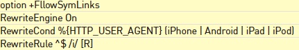 【2-1】.htaccessファイルなので、Webページを修正する必要がない分簡単に設定できる。ページの移動先はRewriteRule ^$ /i/ [R]と指定している