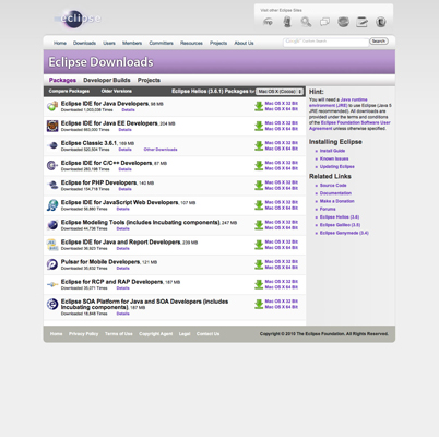 【4-2】実際の開発環境としてEclipse をhttp://www.eclipse.org/downloads/からダウンロードしてくる。入手するファイルはEclipse Classicだ