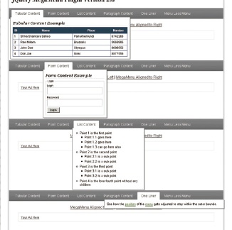 【2-2】デモサイト。上からテーブル、フォーム、リスト、テキストをネストされたdivに実装した様子