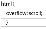 常時スクロールバーを表示させる指定。古いバージョンのFirefoxでは「overflow:-moz-scrollbars-vertical;」なども必要だったが、Firefox 3では必要ない