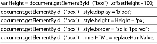 getElementById（）での、同じ要素への参照が多い例。「box」というidをもつ要素への参照が何度も行われている。ブラウザは毎回、HTML全体から「box」を探すことになってしまう