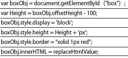 1行目で「box」というidをもつ要素への参照を「boxObj」という変数に格納した。これ以後のコードでは「boxObj」を使用している