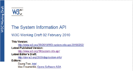 【6】System Information API：http://www.w3.org/TR/system-info-api/
