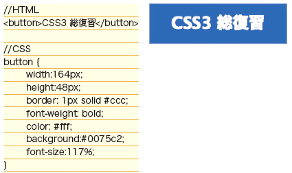 【1-1】まず最初にシンプルなボタンを一つ作る。サイズ、ボーダー、テキスト、色などのプロパティは自由に設定しよう。