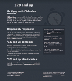 【02】320 and up（http://stuffandnonsense.co.uk/projects/320andup/）さまざまなビューポートサイズへの対応を想定した、Media Queryのリセット用CSS紹介サイト。