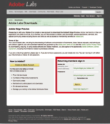 【02】ダウンロードにはAdobe IDでのログインが必要となる。アカウントは無料で取得できる。