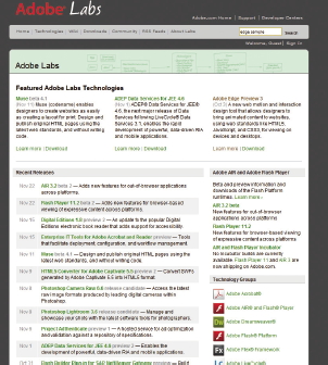 【12】Adbe labsにアクセスし、「Edge sample」で検索すると、10前後のファイルがヒットする。（http://labs.adobe.com/）