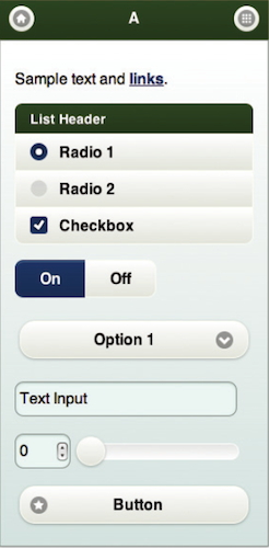 【15】ThemeRoller for jQueryMobile の「Demos and Documentation」では、上記のようなサンプルを簡単に作成できる。