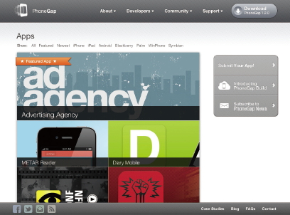 【03】公式サイト「Apps」にて、PhoneGapを使って開発されたアプリケーションを見ることができる。（http://phonegap.com/apps）