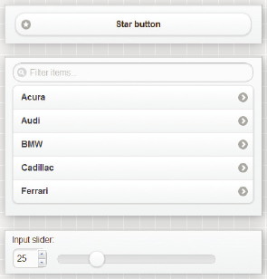 【2-1】デフォルトテーマのボタン、リスト、スライダー。