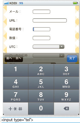 【04】テンキー表示になり、電話のように＃と＊が追加されている。