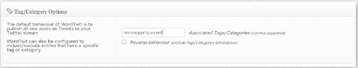 【06】自動Tweetしない記事を選ぶ場合はカテゴリーIDを入力した上で下部の「Reverse behaviour (exclude tags/categories listed above)」をチェックする。